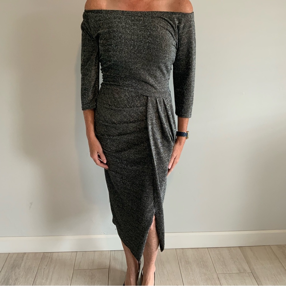 CBR Off-Shoulder Long Sleeve Dress in Dark Gray
